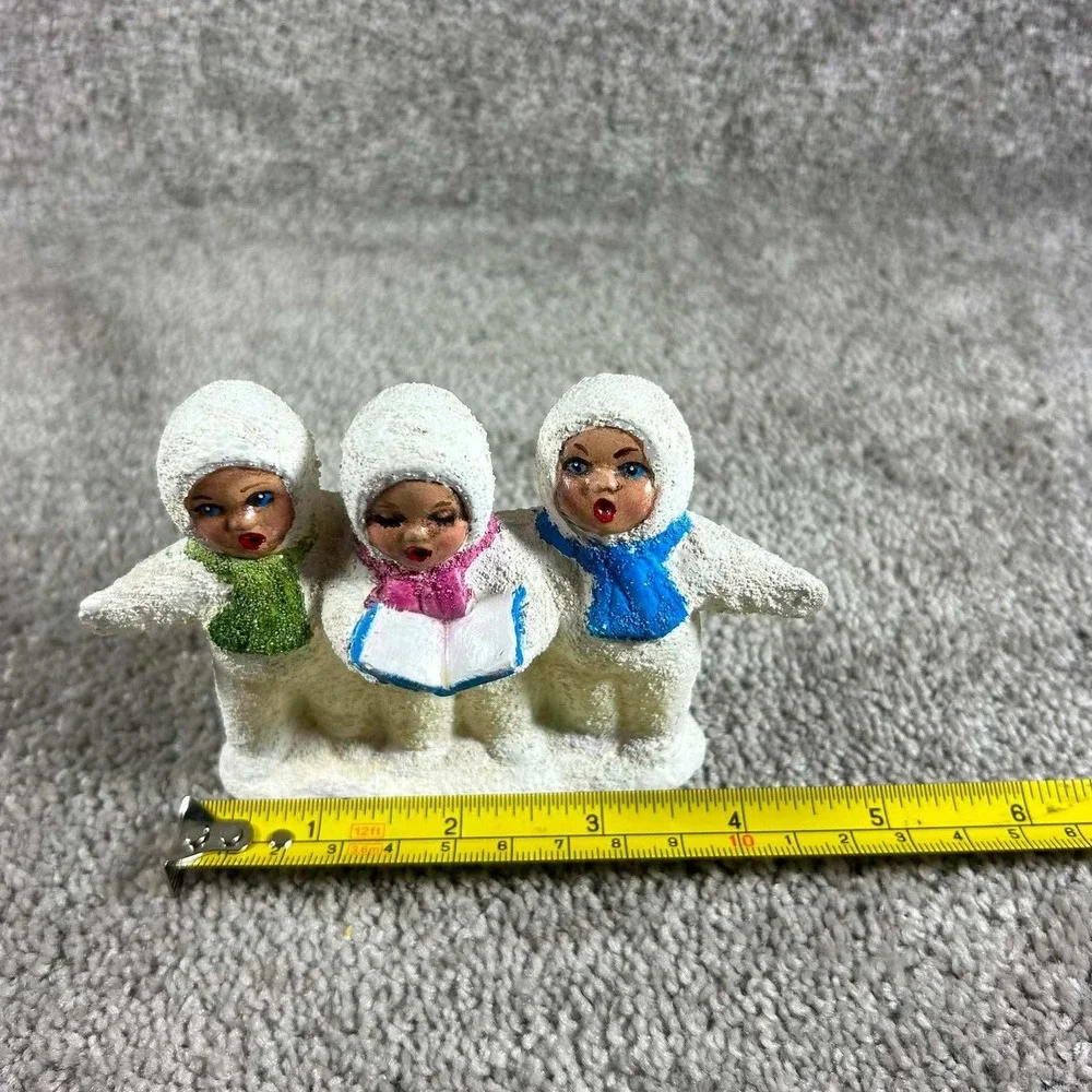 Snow Baby Carolers Figurine White Textured Christmas Trio Decor 4.5in